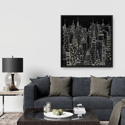 Toile illustrative de tours urbaines – Décoration murale encadrée pour la maison