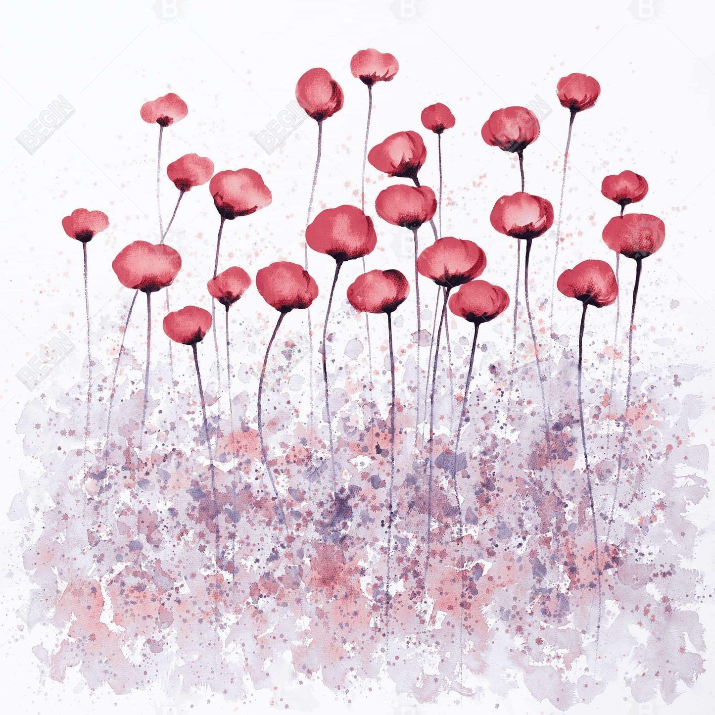 Pink Flowers Field Canvas | Purple Floral Bedroom Decor