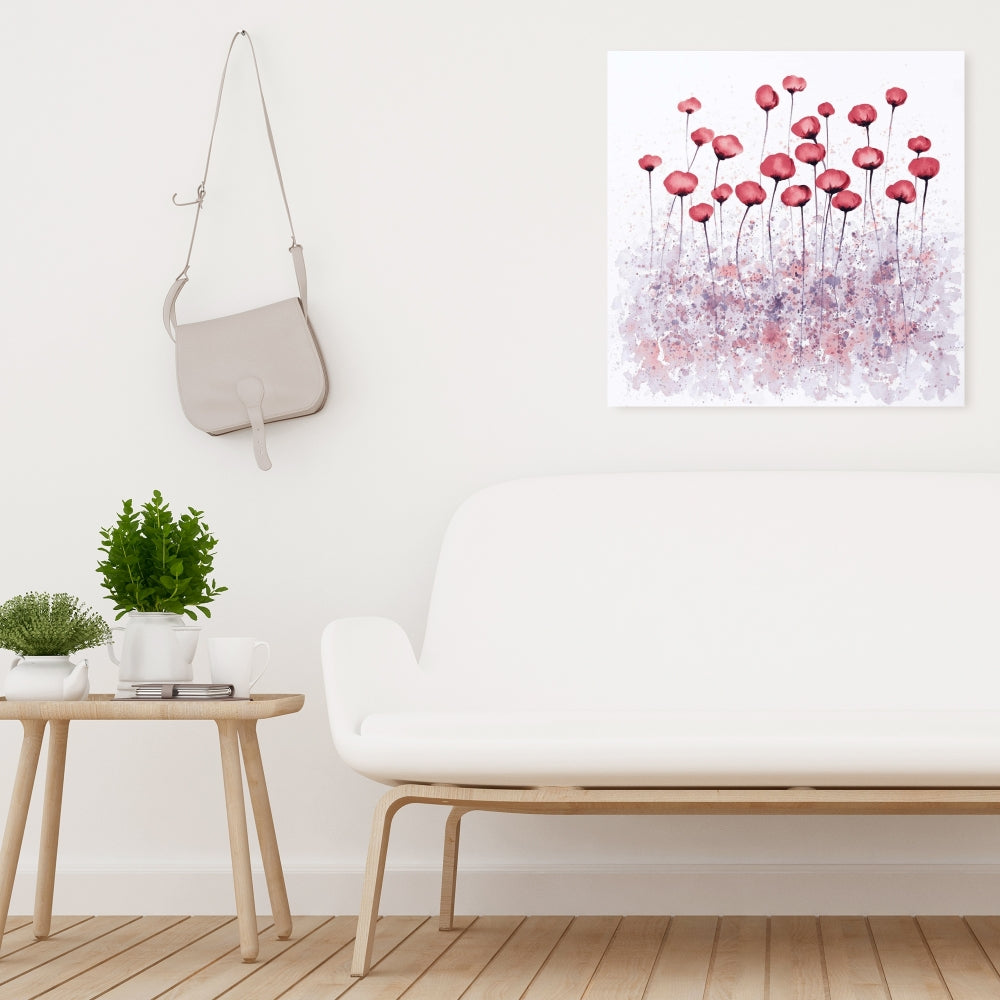 Pink Flowers Field Canvas | Purple Floral Bedroom Decor