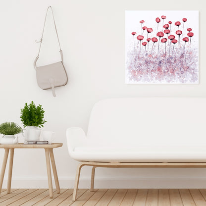 Pink Flowers Field Canvas | Purple Floral Bedroom Decor
