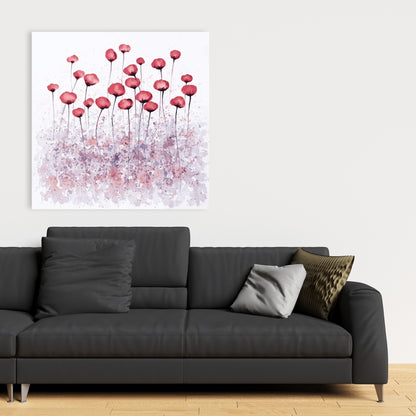 Pink Flowers Field Canvas | Purple Floral Bedroom Decor