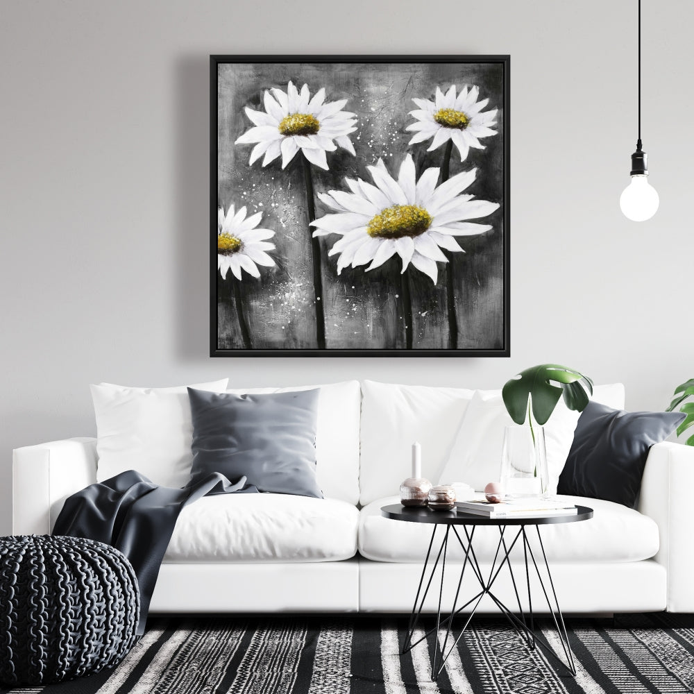 White Rustic Daisies at Sun Framed Canvas | Home Decor