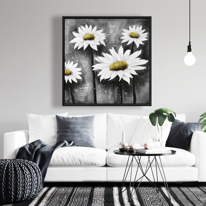 White Rustic Daisies at Sun Framed Canvas | Home Decor