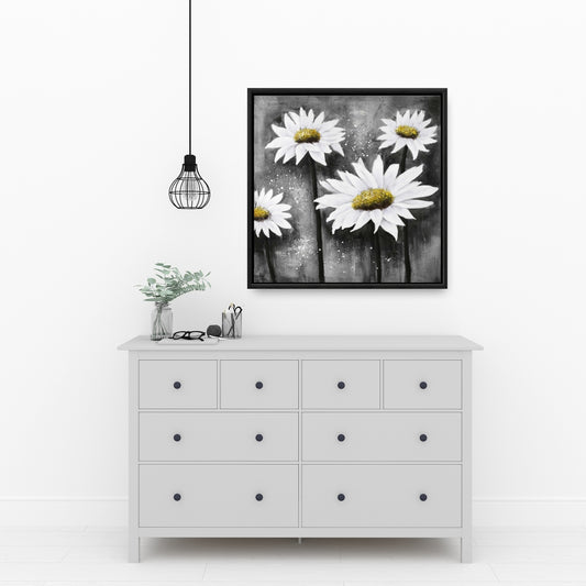 White Rustic Daisies at Sun Framed Canvas | Home Decor