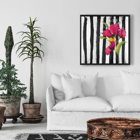 Toile botanique florale – Fleurs sur rayures | Décoration d'intérieur