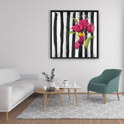 Toile botanique florale – Fleurs sur rayures | Décoration d'intérieur