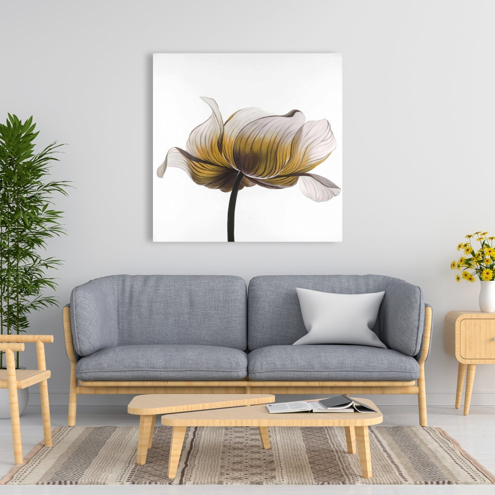 Yellow Anemone Flower Canvas - White Floral Home Decor