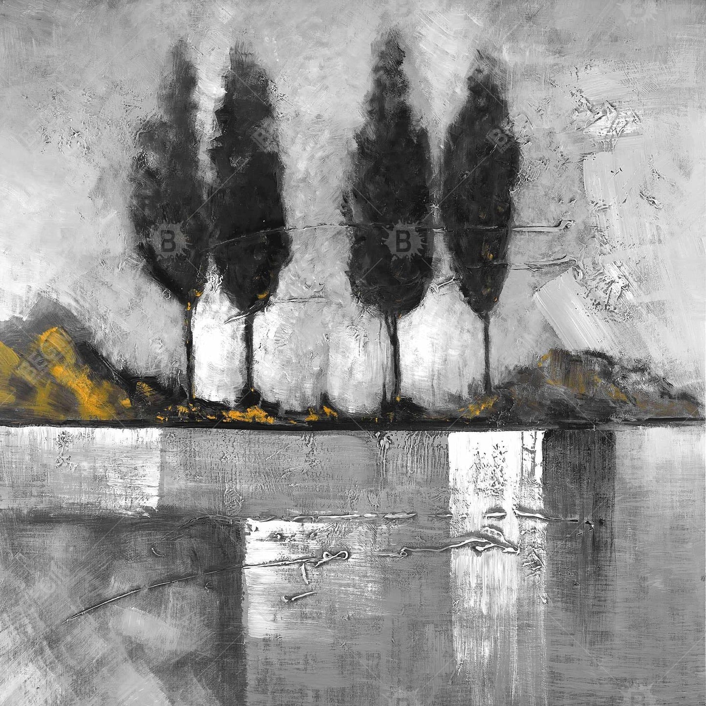 Paysage industriel en nuances de gris | Toile murale avec arbres gris