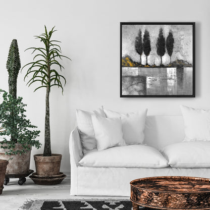 Paysage industriel en nuances de gris | Toile murale avec arbres gris