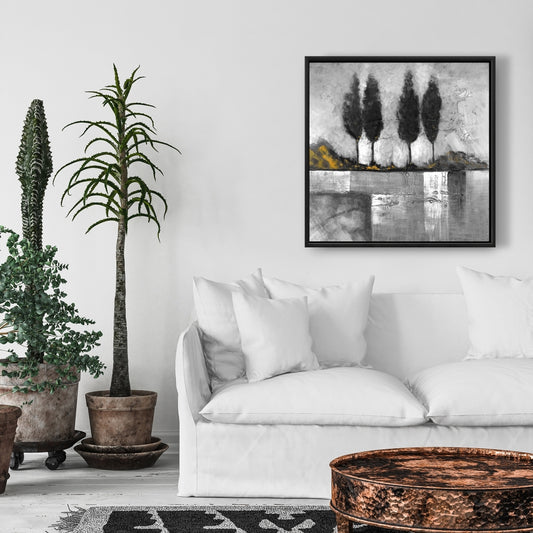 Paysage industriel en nuances de gris | Toile murale avec arbres gris