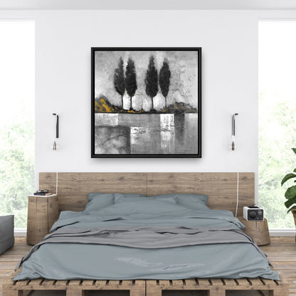 Paysage industriel en nuances de gris | Toile murale avec arbres gris