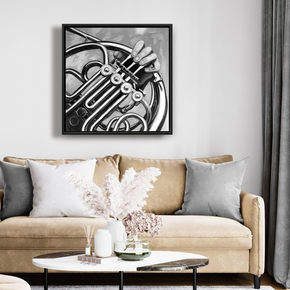 White Musical Bathroom Canvas - Musician with French Horn Art
