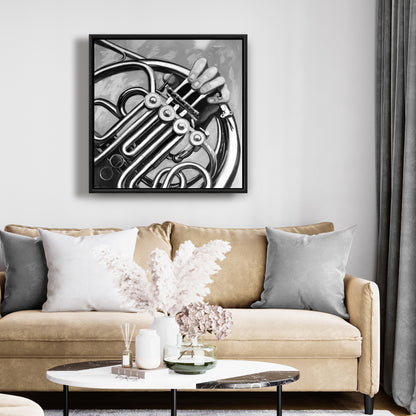 White Musical Bathroom Canvas - Musician with French Horn Art