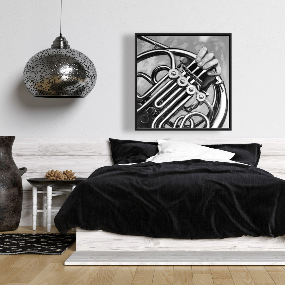 White Musical Bathroom Canvas - Musician with French Horn Art