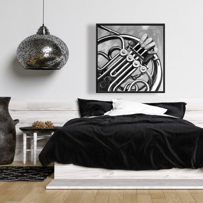 White Musical Bathroom Canvas - Musician with French Horn Art