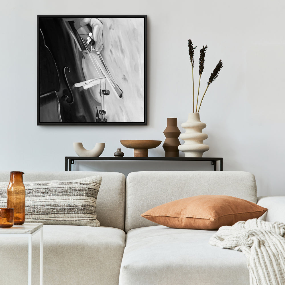 Toile monochrome pour salon musical - Musicien au violoncelle