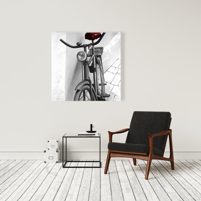 Abandoned Bicycle Canvas - White Art for Living Room Decor