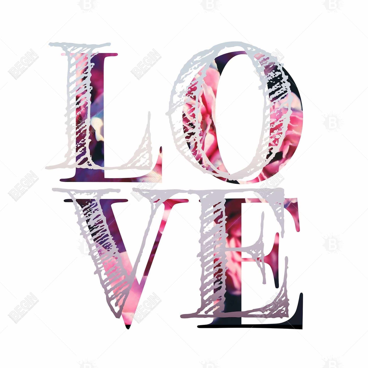 Toile encadrée « Love Bloom » Fleurs violettes | Décoration de chambre