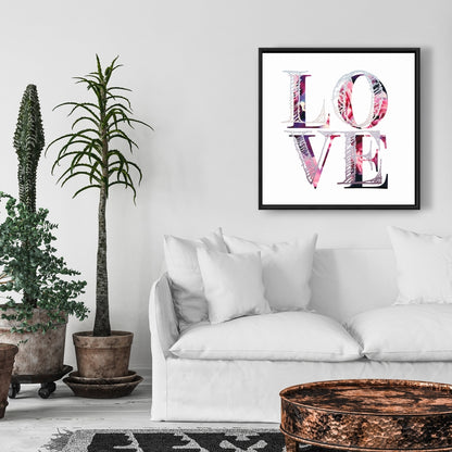 Toile encadrée « Love Bloom » Fleurs violettes | Décoration de chambre