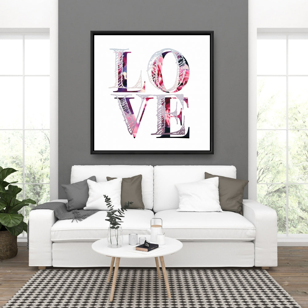 Toile encadrée « Love Bloom » Fleurs violettes | Décoration de chambre