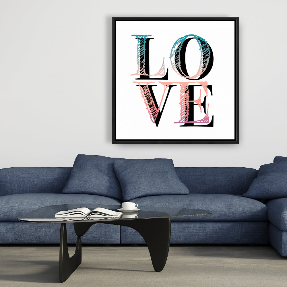 Toile encadrée avec citation florale colorée « Love » - Décoration de chambre