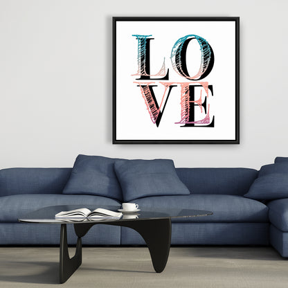 Toile encadrée avec citation florale colorée « Love » - Décoration de chambre