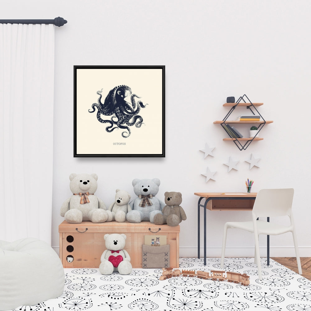 Décoration de salle de bain côtière en forme de pieuvre | Toile encadrée marine