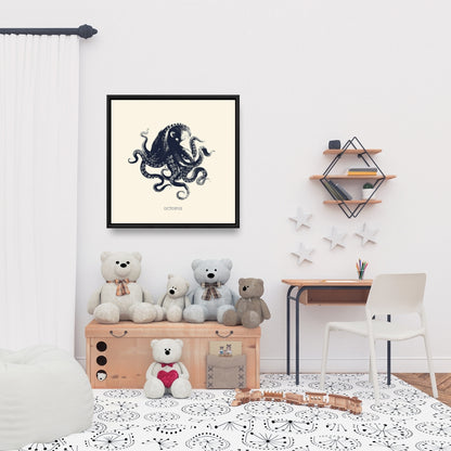 Décoration de salle de bain côtière en forme de pieuvre | Toile encadrée marine