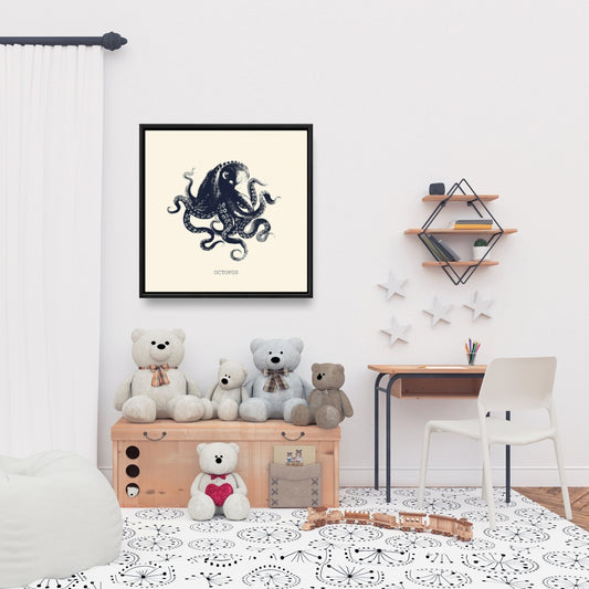 Décoration de salle de bain côtière en forme de pieuvre | Toile encadrée marine