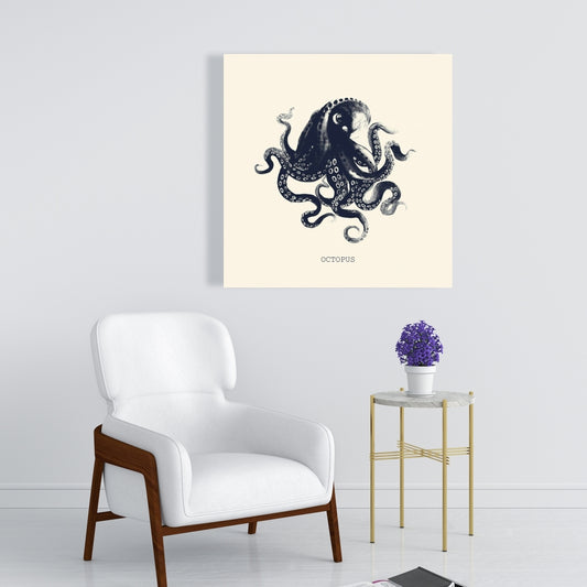 Octopus Coastal Blue Marine Canvas - Home Decor Wall Art