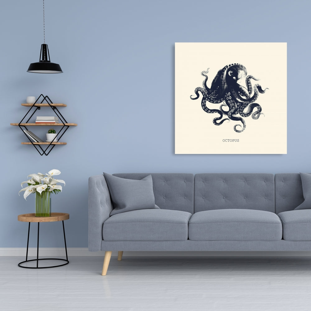 Octopus Coastal Blue Marine Canvas - Home Decor Wall Art