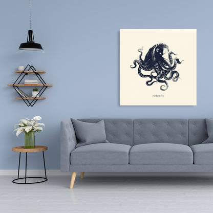 Octopus Coastal Blue Marine Canvas - Home Decor Wall Art