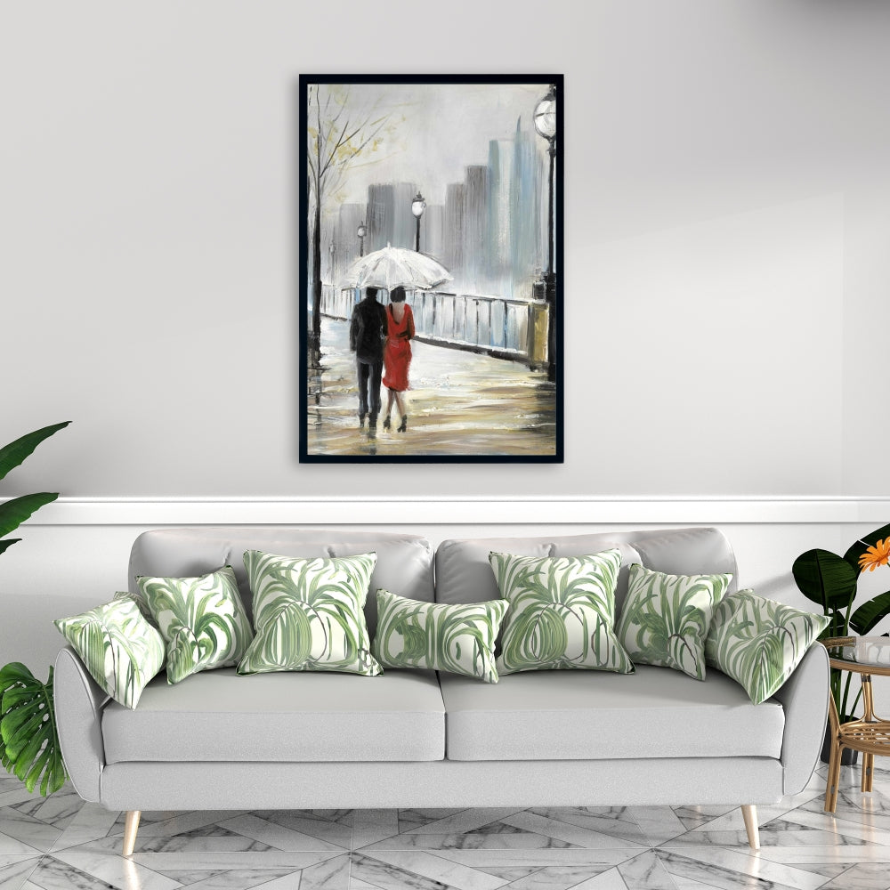 Toile Arbres contemporains | Décor Couple marchant sous la pluie
