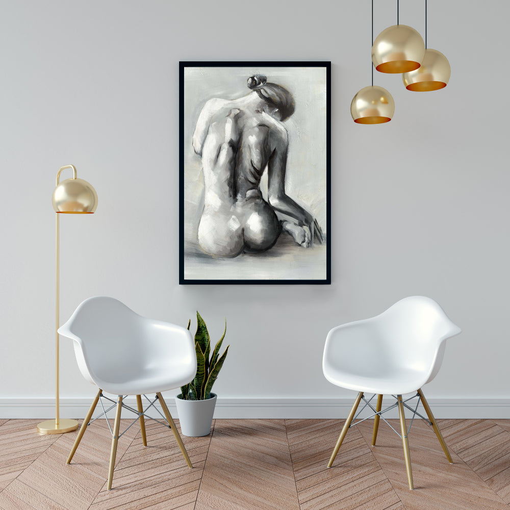 Nude Woman Canvas Art | Gray Framed Home Decor for Bedroom
