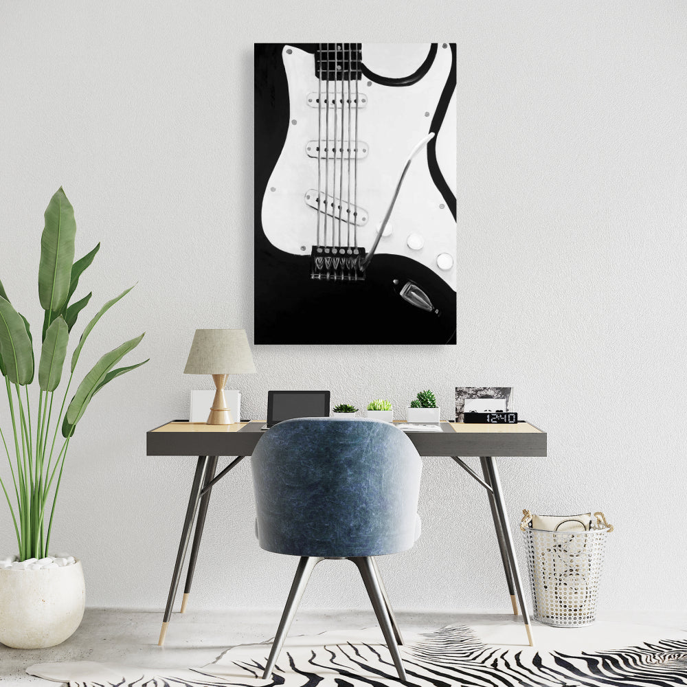 Black Electric Guitar Canvas | White Hobbies Home Decor
