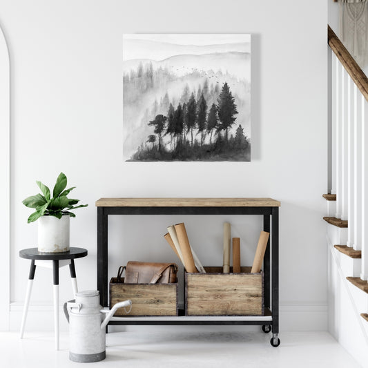Mono Mountains Gray Canvas | Watercolor Landscape Decor