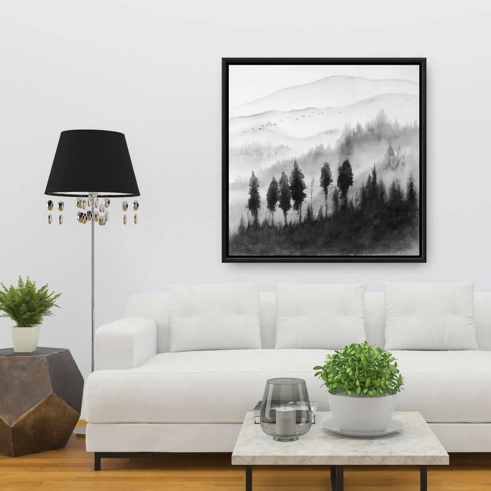 Landscape Mono Watercolor Framed Canvas | Living Room Decor