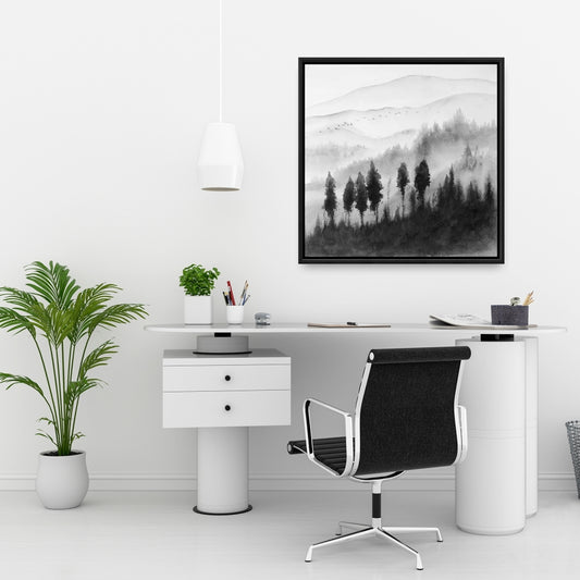 Landscape Mono Watercolor Framed Canvas | Living Room Decor