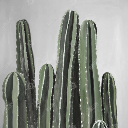 Décoration sur toile encadrée représentant un cactus et une bougie botanique florale grise