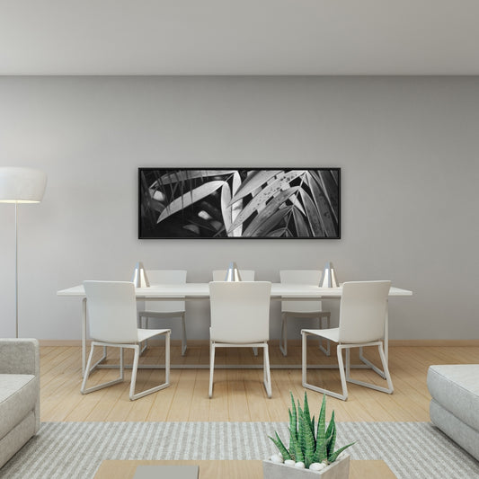 Monochrome Tropical Leaves Canvas | White Floral Bedroom Decor