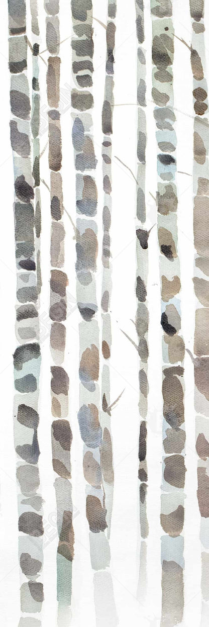 Minimalist Blue Landscape Canvas - Watercolor Birch Trees Decor