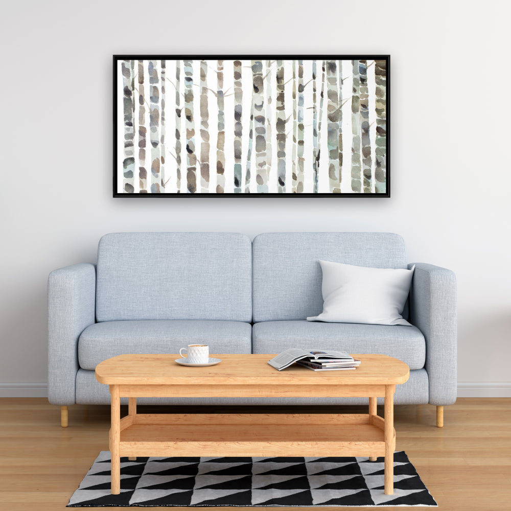 Watercolor Birch Tree Forest Canvas | Blue Bedroom Wall Art