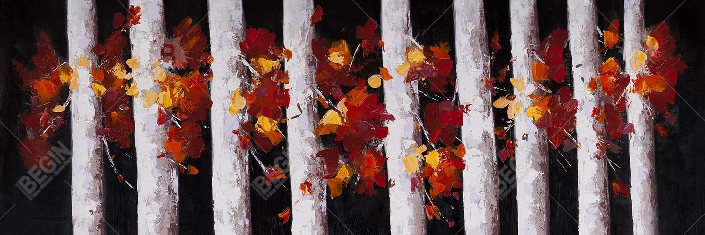 Arbres et feuilles d'automne | Décoration sur toile encadrée pour chambre blanche