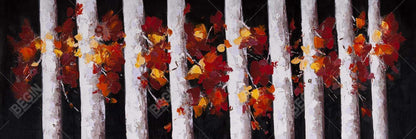 Arbres et feuilles d'automne | Décoration sur toile encadrée pour chambre blanche