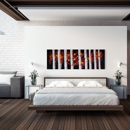 Trees and Fall Leaves Canvas | Bedroom Wall Decor Artwork