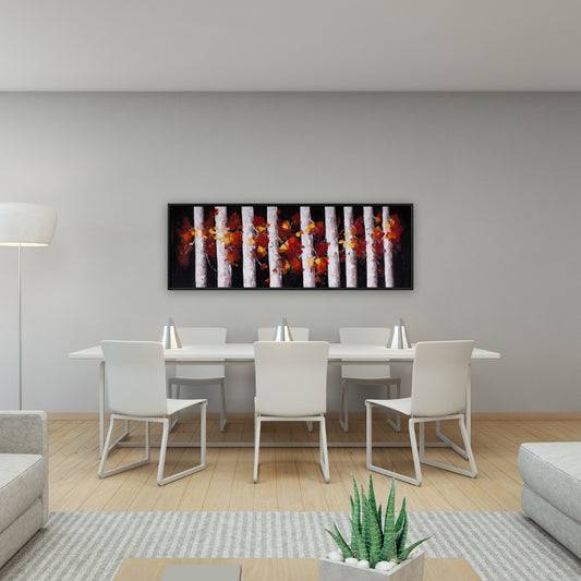 Arbres et feuilles d'automne | Décoration sur toile encadrée pour chambre blanche