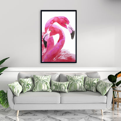 Aquarelle Flamingo Love - Toile encadrée avec oiseau rose