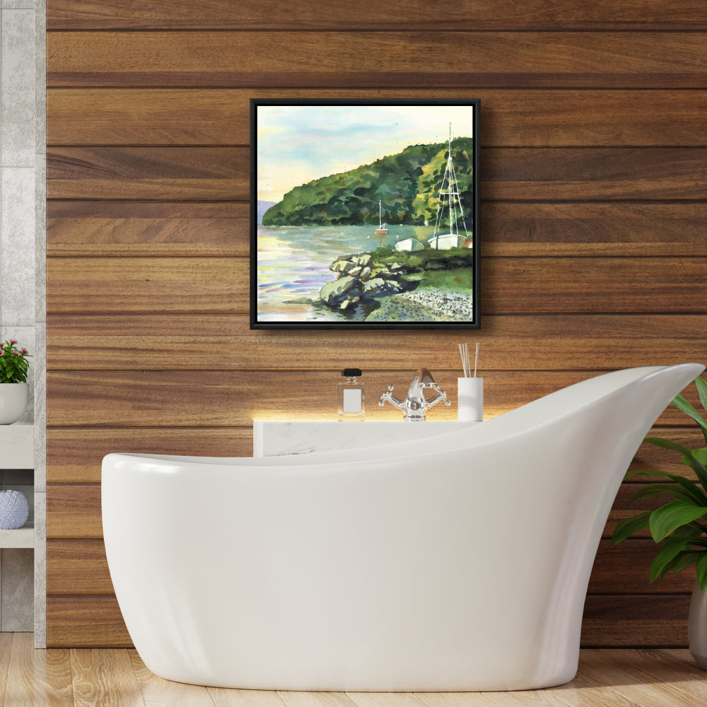 Sailboat Day Green Coastal Canvas | Home Decor Framed Art