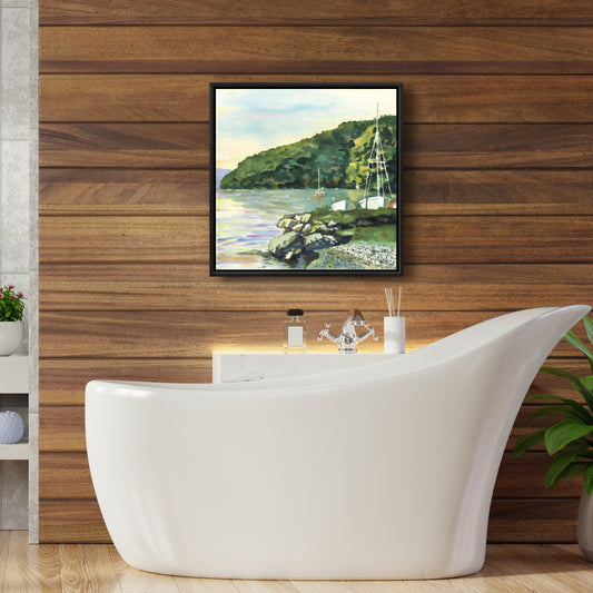 Toile côtière verte « Journée en voilier » | Décoration d'intérieur encadrée