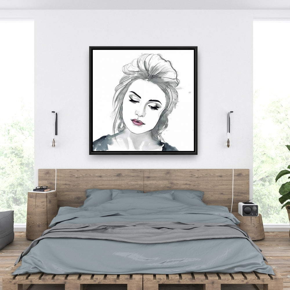 Bohemian White Framed Canvas - Watercolor Delicate Woman Decor